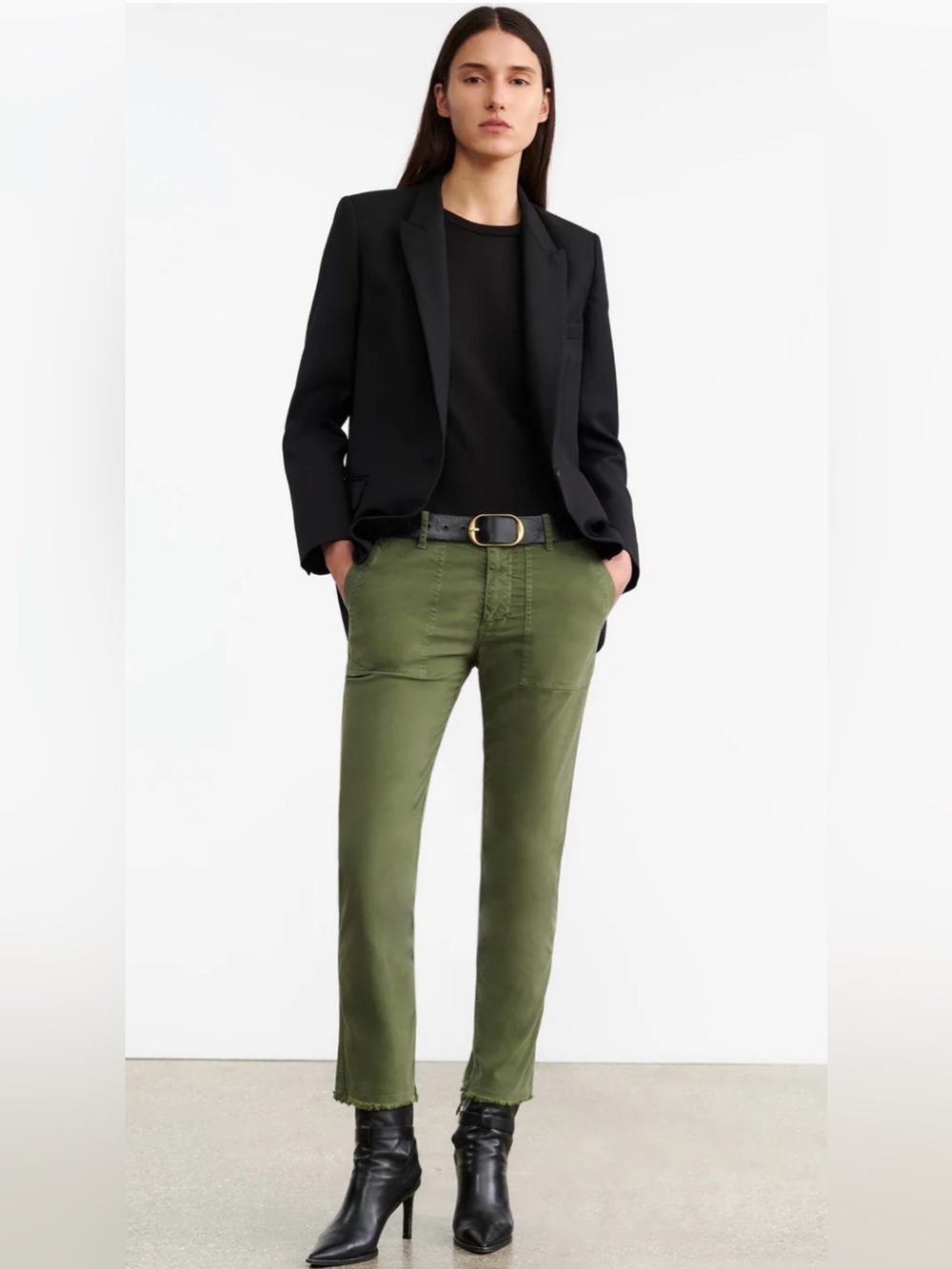 Nili Lotan Jenna Olive Green Cropped Utility Stretch Twill Pants Size 4